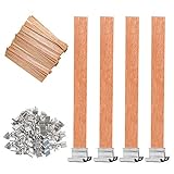 Gobesty Mechas de velas de madera, 50 juegos de mechas de núcleo de madera natural con soporte de hierro para la fabricación artesanal de velas hechas a mano, 13 x 130 mm