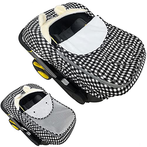 Image of Baby Car Seat Cover,Car Seat Covers for Babies,Infant Carseat Cover Canopy 2 in 1 Baby Carrier Cover Fit for Girl Boy Universal Car Seat, Used for All Seasons-Black&White
