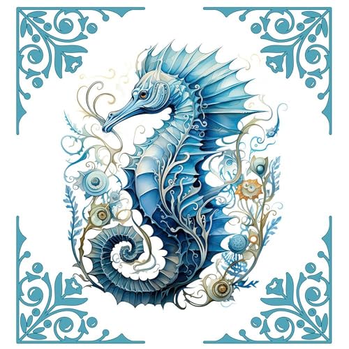 Taza de cerámica 15 oz azul con caballito de mar miniatura 3