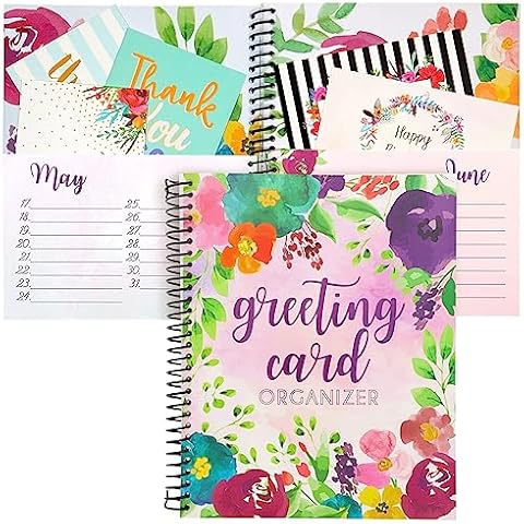 Sustainable Greetings Floral Month by Month Greeting Card Organizer Book with 24 Pockets, Card and File Keeper Dividers for Birthdays, Weddings, Graduation Parties, Holiday Reminders (8.5 x 10 In) Cover