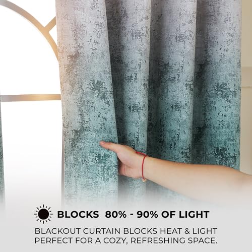 Image of Story@Home Blackout Digital Print Window Curtains 5 Feet Long Set of 1 | Room Darkening | Thermal Insulated Curtains for Living Room | 118 X 152 Cm, (Mint Green & Light Grey)