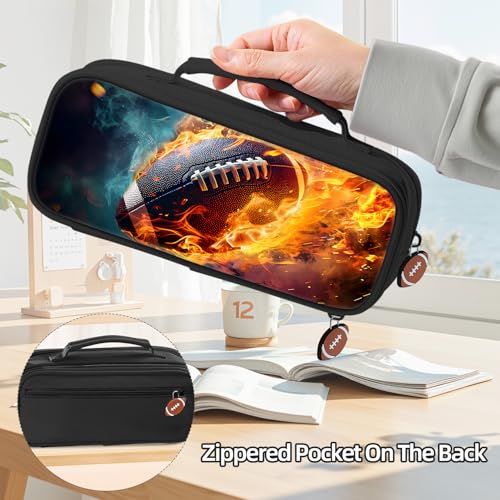 Image of American Football Pencil Case for Boys - Large Pencil Pouch for Boys with Zipper Compartments & Handle - Big Capacity Pen Organizer Box Bag for Kids Teens School Supplies