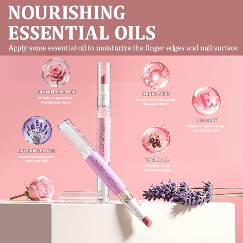 C12rtive 2PCS 2-in-1 Cuticle Oil Pusher Pen,2ml Precision Twist Release Nail Oil with Buffing Tip for Dead Skin & Cuticle Care, Cuticle Moisturizer Nail Strengthener for Dry Cracked Cuticles