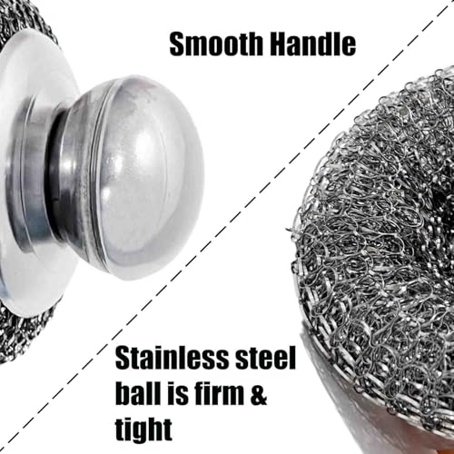 Image of Steel Wool Scrubber with Handle, Heavy Duty Dish Scrubber, Steel Brush for Cleaning Pots, Pans, Grills, Sink (4 Pack)