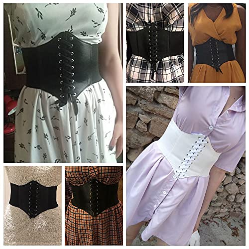 Women's Wide-Plus Corset Waist Belt Elastic Girdle Leather for Dress3