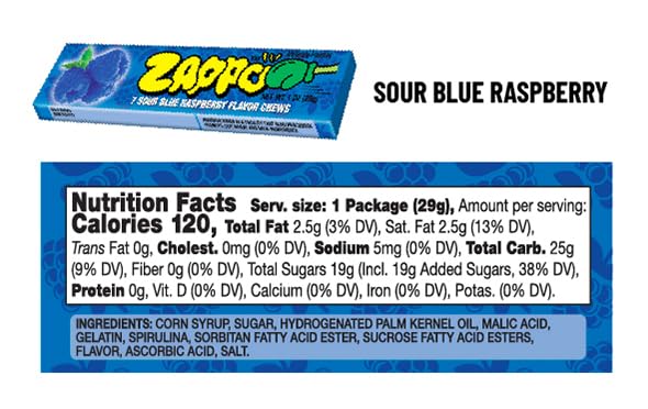 Image of Zappo Sour Flavored Chews Packs (6 Pack, Blue Raspberry)