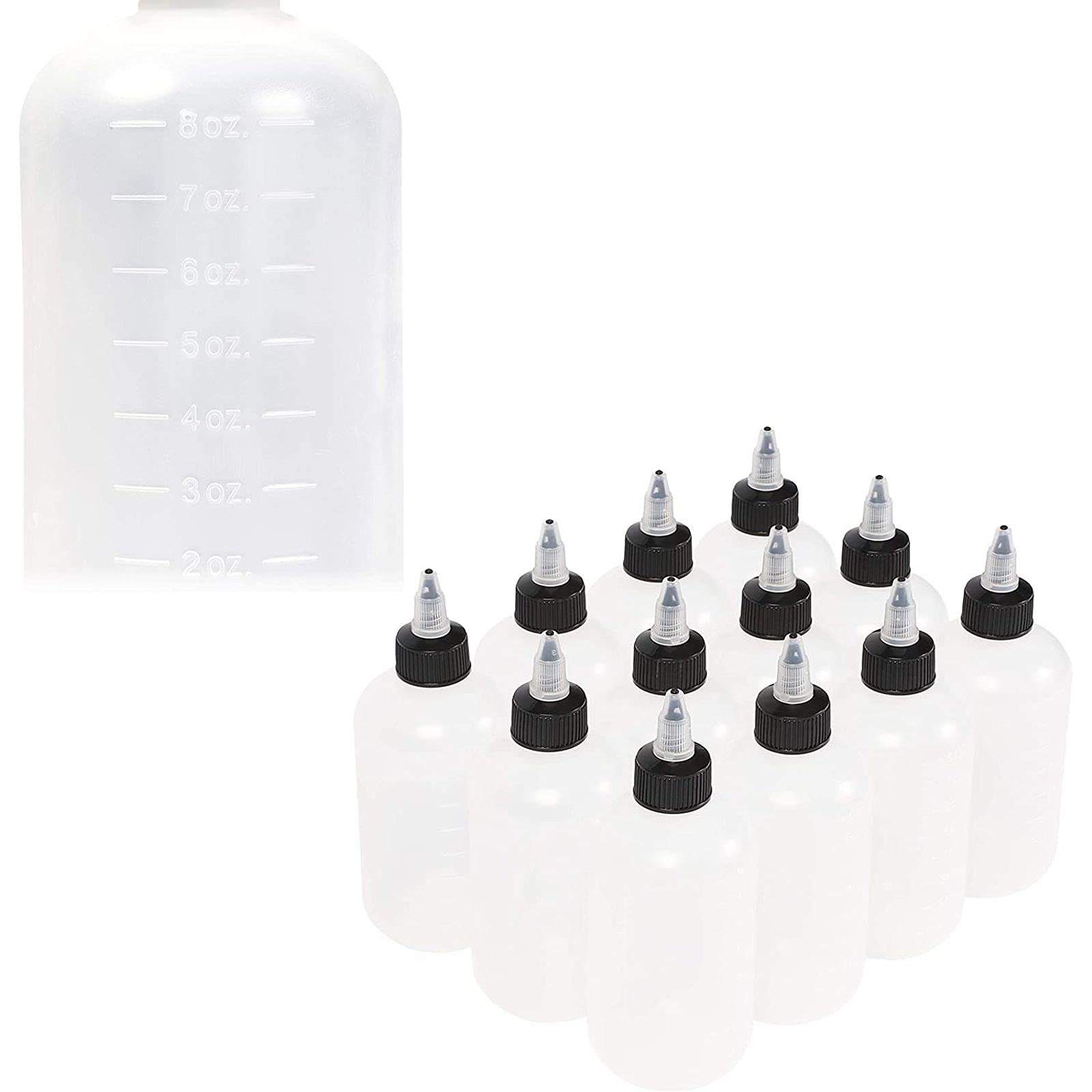Botellas de compresión redondas Boston de 8 oz en color blanco con tapas giratorias, 12 unidades