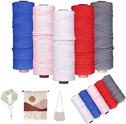 JBSON Macrame Cord,2mm macrame cord,Macrame Cord Set,Thick Natural Cotton Cord Yarn 4 Strands Macrame Rope for Wall Hangings,DIY Crafts, Home Decorations,Gift Wrapping 2mm x 100m(5 Color)