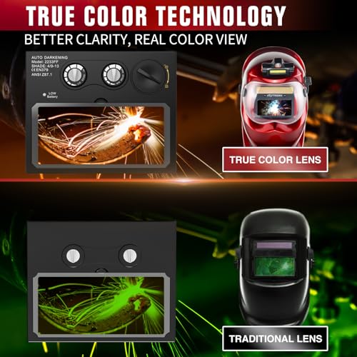 TRQWH Welding Helmet with Light True Color Auto Darkening Welding Helmets for Men Solar Powered Welding Hood with 2 Arc Sensor Wide Shade 4/9-13 for TIG MIG ARC Cool Welder Mask (Bright red) 3 TRQWH Welding Helmet with Light True Color Auto Darkening Welding Helmets for Men Solar Powered Welding Hood with 2 Arc Sensor Wide Shade 4/9-13 for TIG MIG ARC Cool Welder Mask (Bright red) - Image 3