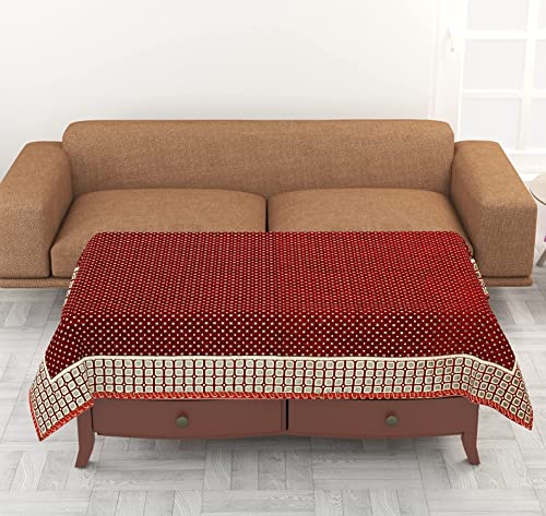 Image of SAWNA Homes 5 Seater Sofa Set with Center Table Cover for Living Comfort - 3 and 2 Seater Arm Cover Set for Home Sofa Couch - 16 Pcs Chenille Slip Cover for Furniture Protector, Mehroon