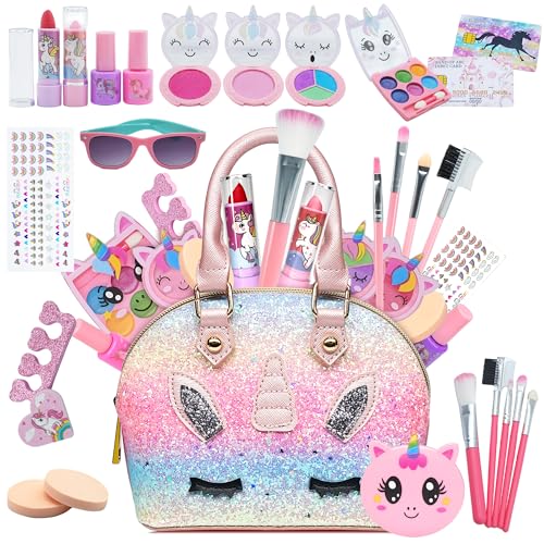 ROKKES Pretend Make up for Girls Toys - Fake Play Make up Set for Little Girls, Fake Toy Kids Make up Set with Cosmetic Case, Birthday for Kids Girls 4+5 6 7 8 9 10