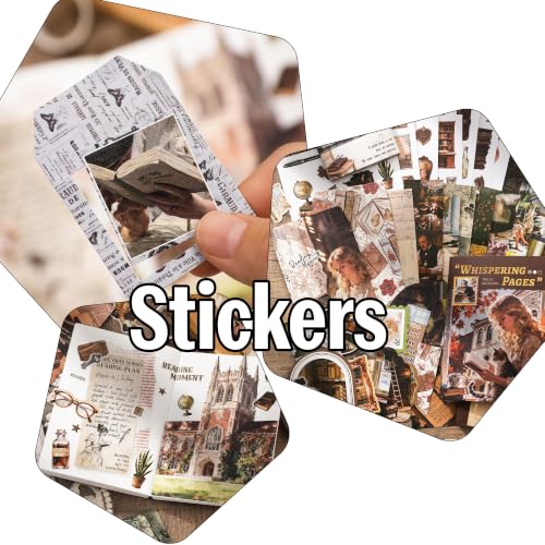 Image of The AutoStory Vintage Scrapbook Album Kit - A6 Junk Journal Notebook with Aesthetic Stickers, Collage Paper Pack & Washi Tape - DIY Journaling Supplies Gift for Teens & Girls (Whispering Pages, Brown)