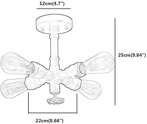 Miniatura 4 de NESKX Lámpara de techo retro industrial cerca de la lámpara de techo, tubo de agua Steampunk semiempotrado, lámpara de 4 luces para cocina, granja,