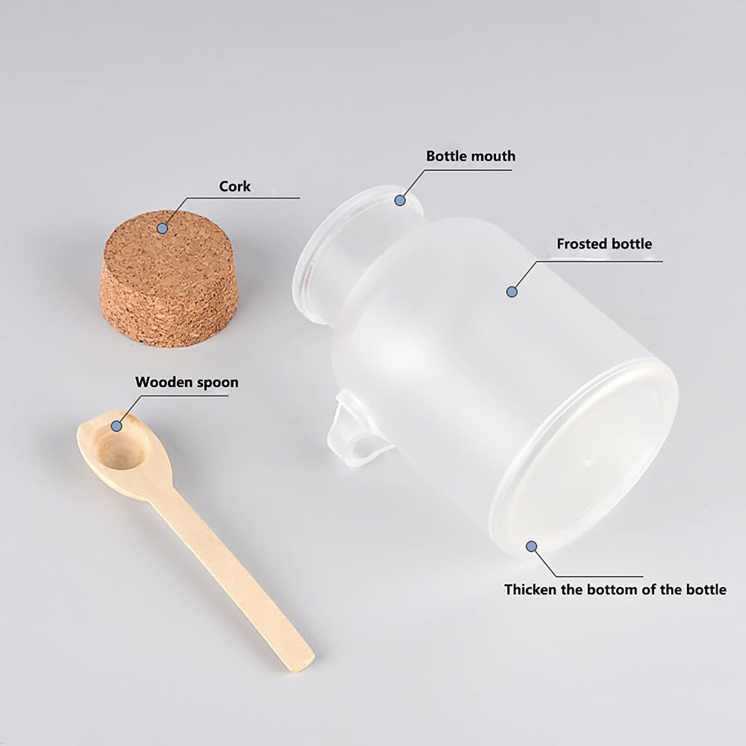 Set 6 Barattoli Spezie Ermetici 200ml Con Coperchio In Sughero E Cucchiaio - Contenitori In Plastica Opaca Per Sale, Tè E Cura Del Corpo - 3