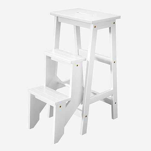 Taburete plegable de madera de 3 escalones, escalera antideslizante portátil, escalera plegable de madera, estante de flores multifuncional y silla