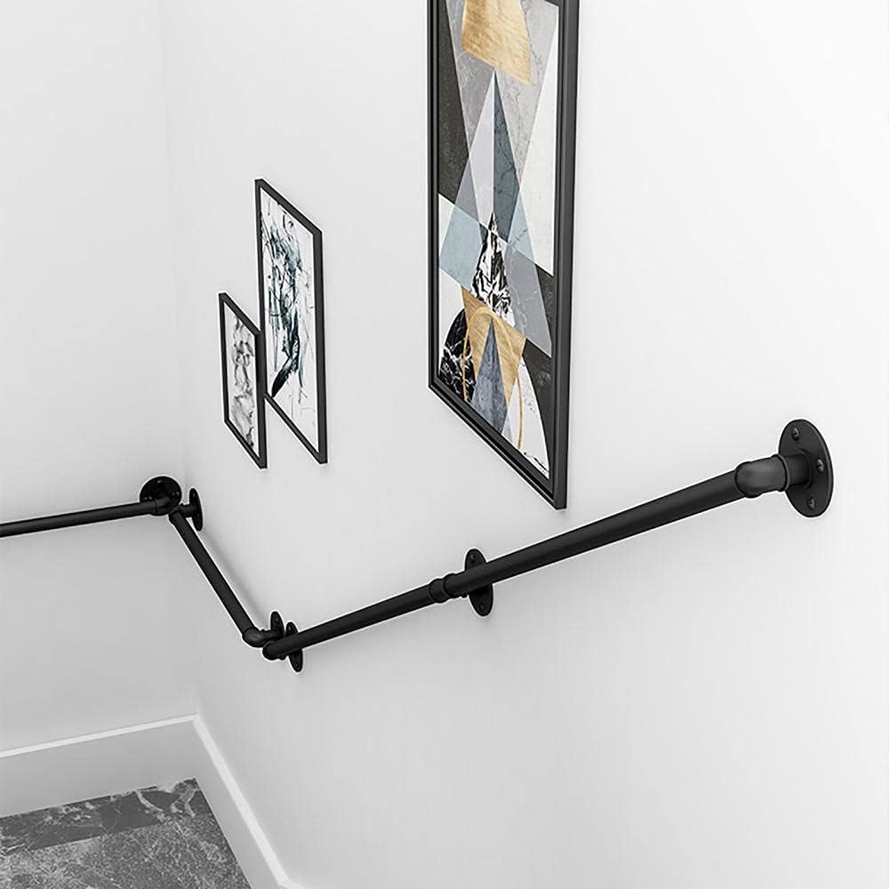 Rustic Industrial Metal Staircase Handrail - 2ft Anti-Slip Wall-Mounted Handrail for Stairs, Round Corner Design for Safety and Style