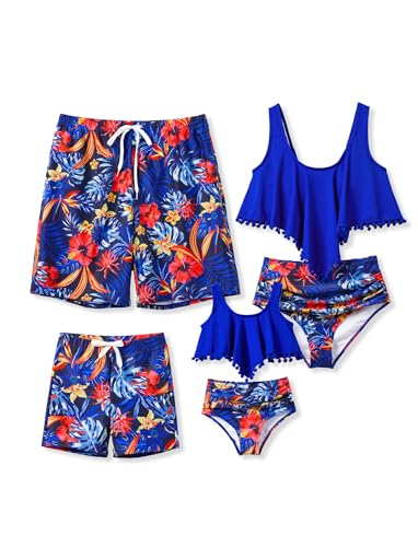 Image of PATPAT Family Matching Swimsuits Two Piece Hawaiian Tropical Beach Bikini and Swim Trunks Set Mommy and Me Bathing Suits