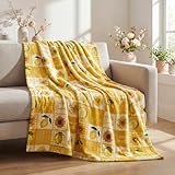 Horaldaily Spring Summer Flannel Blanket Throw, Patchwork Bufflo Yellow Lemon Sunflower Soft Fuzzy Plush Cozy Fleece Blankets for Couch Sofa Bed Lounging, Ideal Gifts for Kids Adults Self, 50x60