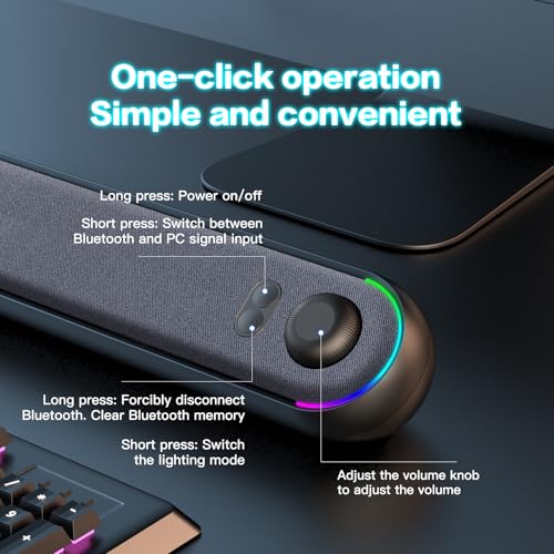Altavoces de computadora barra de sonido Bluetooth 5.3 con cable USB tipo C para Mac y monitores 7