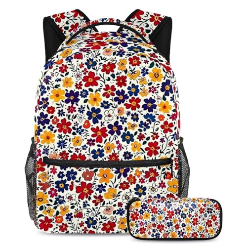 Sac à dos floral coloré et sa trousse à crayons au design dynamique