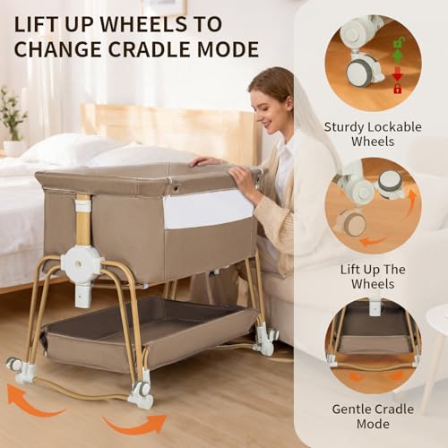 Image of 4-in-1 Baby Bassinet, Portable Bassinet Bedside Sleeper with Mosquito Net