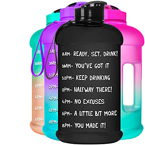 HydroMATE Half Gallon 64 oz Motivational Water Bottle with Time Marker Large BPA Free Jug with Handle Reusable Leak Proof Bottle Time Marked to Drink More Water Daily Hydro MATE (Black)