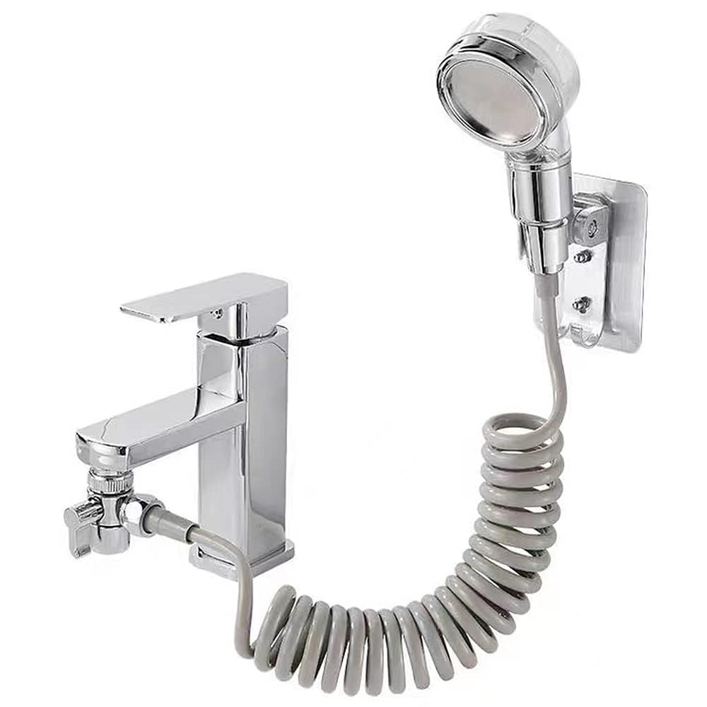 Handheld Shower Head and Hose Set, 1.5m High Pressure Handheld Shower Head Set, Increase Pressure Sink Hose Attachment Shower Assembly, Handheld Spray, No Punching Required, for Bathroom and Kitchen