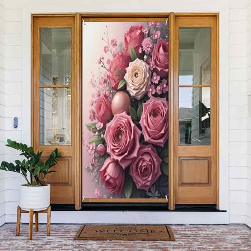 Rose Pink Print No.699 Door Covers Decorative, Door Banner Decorations for Indoor/Outdoor, Spring Summer Fall Winter Halloween Christmas Home Decorations