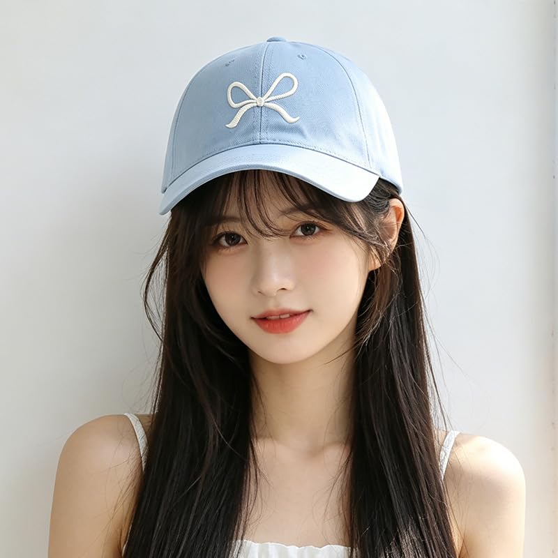 Image of Trendy Bow-Tie Baseball Cap for Women | Trucker Hats Y2k Adjustable Fashion Sun Hat with Visor for Hiking & Travel
