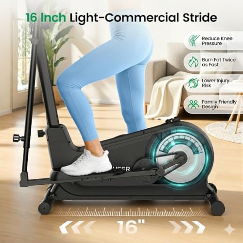 Image of ANCHEER Elliptical Exercise Machine for Home, Foldable Magnetic Elliptical Trainer with 16 inch Stride, 16 Resistance Levels, Adjustable Pedals, LCD Monitor & Pulse Sensor, 550 LBS Weight Capacity