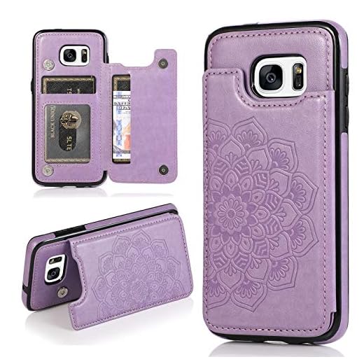 Phone Case for Samsung Galaxy S7 Edge with ID&Credit Card Holder Slots Pockets Wallet Back Cover Stand Flip Cell Glaxay S7edge Gaxaly S 7 Plus Galaxies GS7 7s 7edge Cases Soft PU Women Men Purple