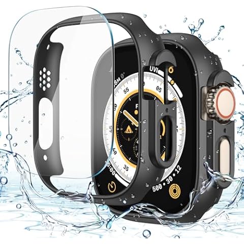 Misxi [2+2 Pack] Case for Apple Watch Ultra 2 / Ultra 49mm, Hard PC Bumper + Tempered Glass Screen Protector [with Auto Alignment Tool Kit], Anti-Scratch Protection Cover for iWatch, Matte Black Cover