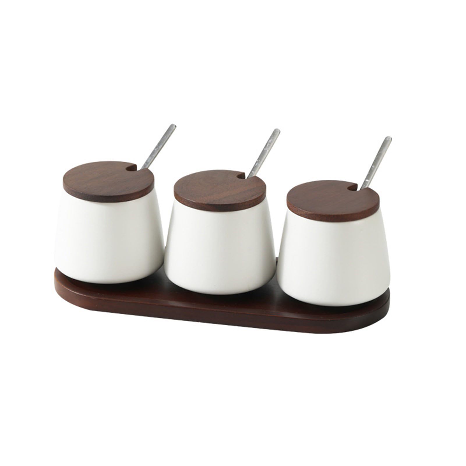 APGLSXY Contemporary Ceramic Seasoning Jars Set of 3 with Wooden Lid Multipurpose Condiment Storage Container for Countertops Food Storage Container