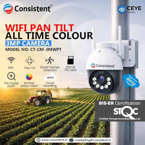 Image of Consistent 3MP Wi-Fi PAN-TILT ATC Outdoor Camera | STQC Certified | WiFi CCTV Camera | Full Color Night Vision | Smart Tracking | 2-Way Audio | Memory Card & Cloud | Alexa Support.