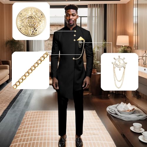 Men's Suit Single-Breasted Gold Chain Kerchief Blazer and Pants 2 Pieces Set Slim Fit African Suits4