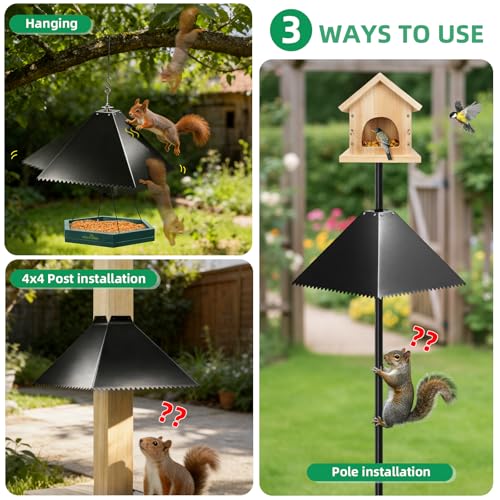 MIXXIDEA Metal Squirrel Baffle for Bird Feeder Pole, Pole Mount Bird House Guard, Squirrel Baffle for 4x4 Post (Black) - image 7