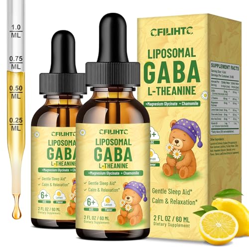 Image of 2 Pack Liposomal GABA L-Theanine Drops for Kids - Liquid GABA Supplement with Magnesium, Chamomile, Lemon Balm & Vitamin B6 - Support Relaxation, Focus & Stress Relief for Kids & Adults - Lemon