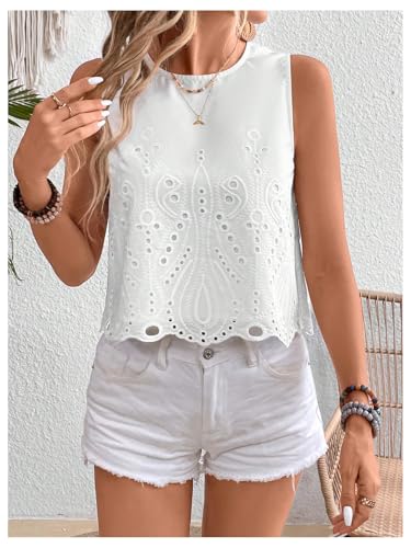 SweatyRocks Women's Eleyet Embroidered Sleeveless Blouse Round Neck Casual Summer Shirt Tops3