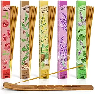 Incense Sticks Variety Pack - Sandalwood, Lavender, Rose, Patchouli, Vanilla Coconut, Gift Set for Mother's Day, Christmas, Birthday, Perfect for Yoga, Aromatherapy, Meditation, 150 Sticks with Holder