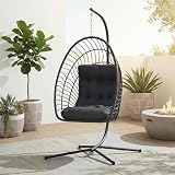 Kingdura Hanging Egg Chair with Stand Indoor Outdoor, Foldable Rattan Wicker Hammock Egg Swing Chair for Bedroom Porch Patio Garden, Thickened Cushion, 350LBS Capacity, Heavy Duty Frame