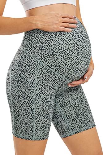 Joyspels Maternity Biker Shorts Over Belly Pregnancy Athletic Workout Yoga Running Shorts-Blackbeangreen-M #TOP2