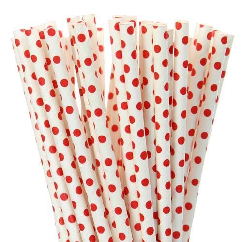 Lot de 30 pailles en papier biodégradables Blanc à pois rouges Pour anniversaire, fête, Noël, café, restaurant, mariage Cover