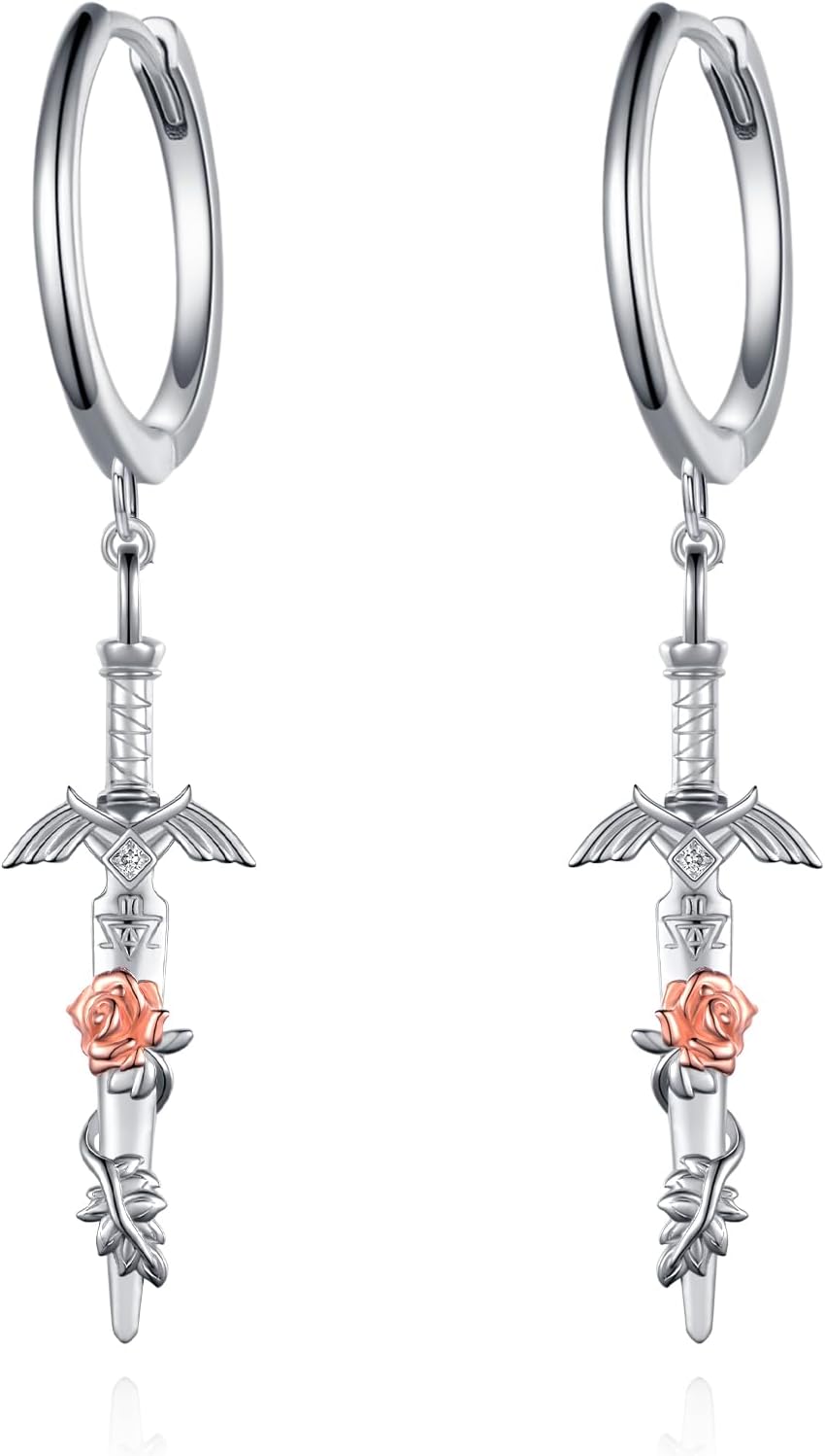 Zelda Hoop Earrings 925 Sterling Silver Master Sword/Heart Container/Sheikah Slate Jewelry Zelda Hoop Earrings 925 Sterling Silver Master Sword/Heart Container/Sheikah Slate Jewelry