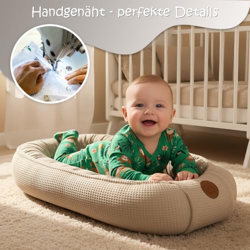 Babynest Neugeborene Nestchen Baby 90x50 cm - Kokon Handmade zweiseitig aus Baumwolle Waffel mit Babynestchen Tiere Blau – Ansicht 5