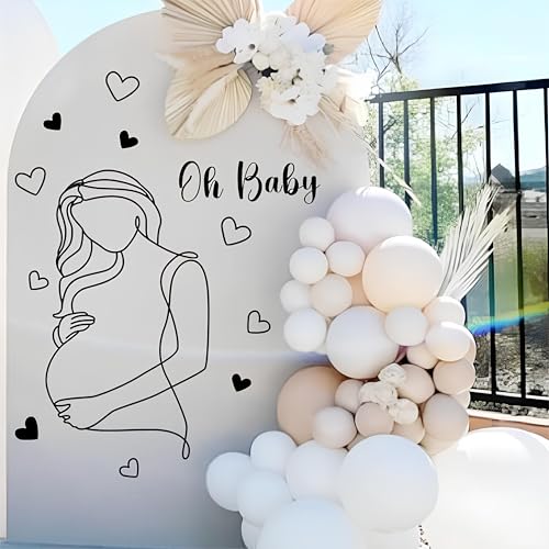 Pregnancy Baby Wall Decal Oh Baby Sign Decals for Backdrop Pregnant Woman Art Line Decal Baby Shower Party Decorations Gender Reveal Arch Balloon Decor Boy Or Girl Stickers Mom Theme Party Decor