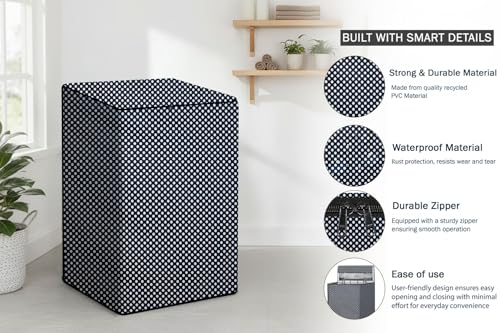 Image of Stylista PVC Washing Machine Cover Compatible for Whirlpool 7.5 KG Fully-Automatic Top Load 360 BLOOMWASH PRO 540 H 7.5, Polka dot Pattern Navy
