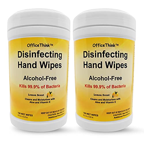 Disinfecting Antibacterial Wet Hand Wipes - 2 Pack, Sanitizer,/Disinfectant/Deodorizer, Fresh Lemon Scent, Alcohol-Free, Gentle On Hands, Moisturizes With Aloe + Vitamin E, Easy Access Canisters,100 Ct X 2 #TOP21