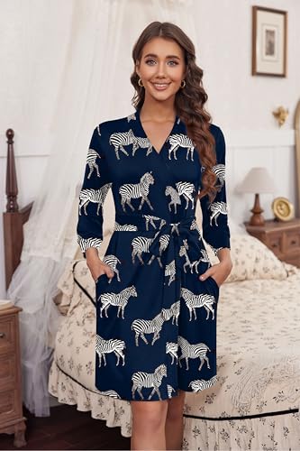 Image of HOTOUCH Womens Robe Lightweight Short Knit Bathrobe Soft Ladies Sleepwear with Pockets