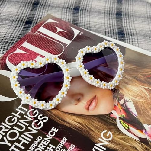 Image of Kids Heart Shaped Valentines Day Cute Flower Sunglasses for Toddler Girls Age 3-10 Outdoor Beach Eyewear UV400