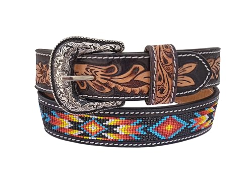 Western Kids Beaded Belts For and Young Adults Tooled Leather Heavy Duty Beaded Belt 40IS1012